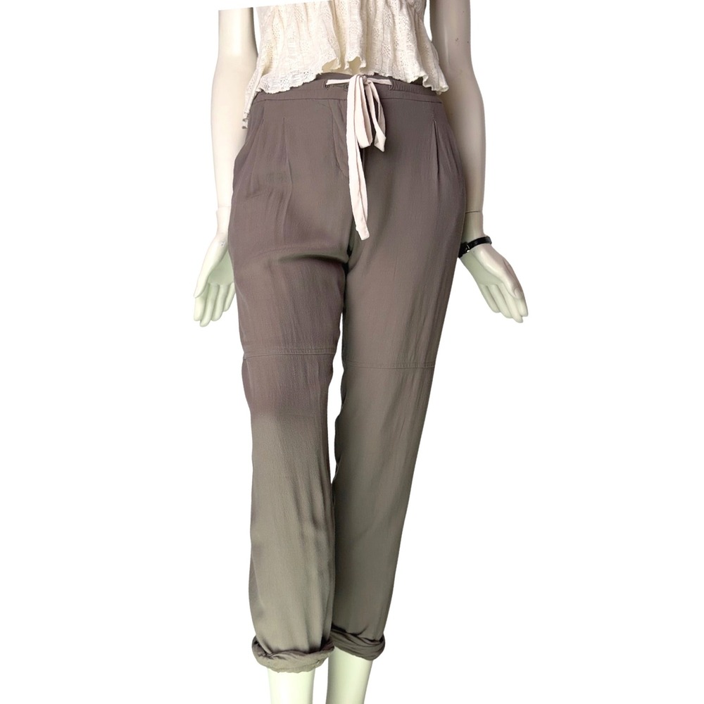 Wilfred Jogger Pants Viscose Rayon Silk Trim Taupe Brown Paperbag Waist Flaw S
